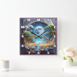 アフリカの月明かりの下をさまようキリン スクエア壁時計