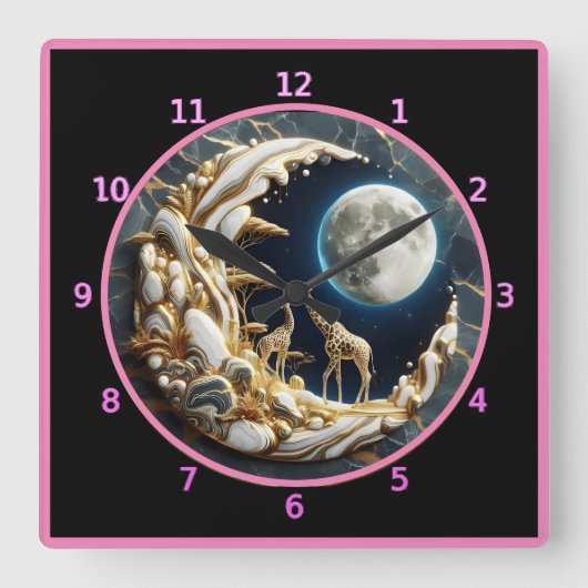 アフリカの月明かりの下を見威厳のあるつめるキリン スクエア壁時計 (正面)