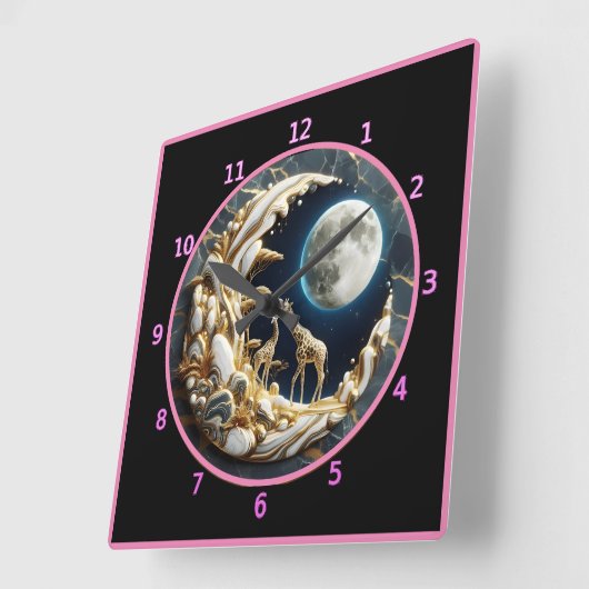 アフリカの月明かりの下を見威厳のあるつめるキリン スクエア壁時計 (傾斜)