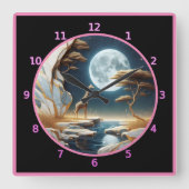 アフリカの月明かりの川によるキリン スクエア壁時計 (正面)