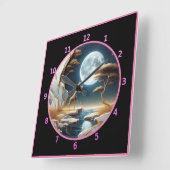 アフリカの月明かりの川によるキリン スクエア壁時計 (傾斜)