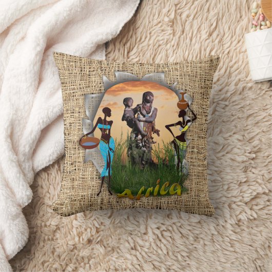 アフリカの母と子 クッション (ブランケット)