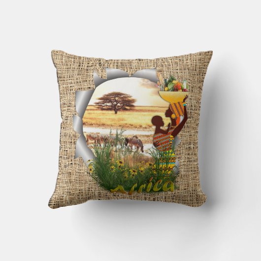 アフリカの母と子 クッション (裏面)
