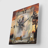 アフリカの母と子 スクエア壁時計 (傾斜)