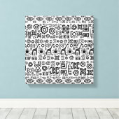 アフリカの民族柄 – 白黒#2 キャンバスプリント (インサイチュ (ウッドフロア))