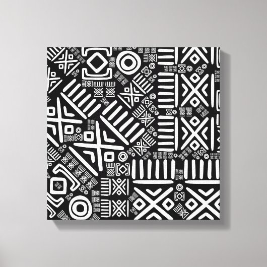 アフリカの民族柄 – 白黒#6 キャンバスプリント (正面)