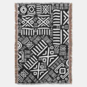 アフリカの民族柄 – 白黒#6 スローブランケット (正面縦)