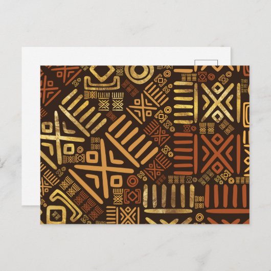 アフリカの民族柄 – 褐色系と黄金系#6 ポストカード (正面/裏面)