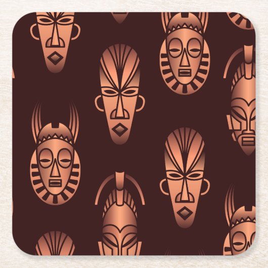 アフリカの民族的なマスク、暗い背景 スクエアペーパーコースター (正面)