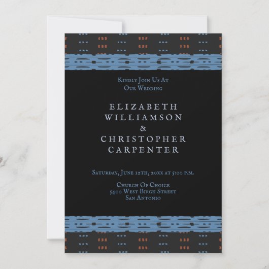 アフリカの泥布ブルーブラック結婚ズ 招待状 (正面)