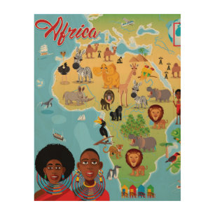 アフリカの漫画の地図 ウッドウォールアート
