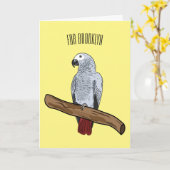 アフリカの灰色のオウムの漫画イラストレーション カード (黄色い花)
