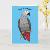 アフリカの灰色のオウムの漫画イラストレーション カード (黄色い花)