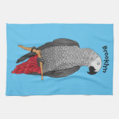 アフリカの灰色のオウムの漫画イラストレーション キッチンタオル (横)