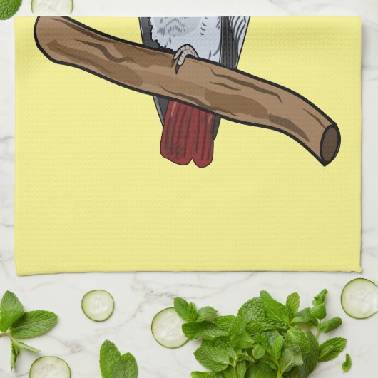 アフリカの灰色のオウムの漫画イラストレーション キッチンタオル (折り畳み)