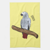 アフリカの灰色のオウムの漫画イラストレーション キッチンタオル (縦)