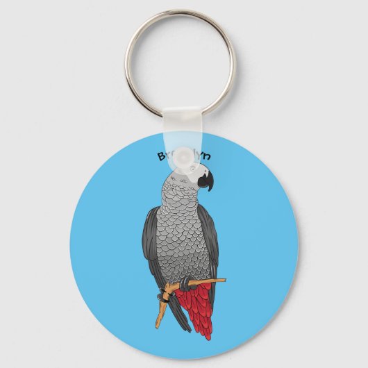 アフリカの灰色のオウムの漫画イラストレーション キーホルダー (正面)