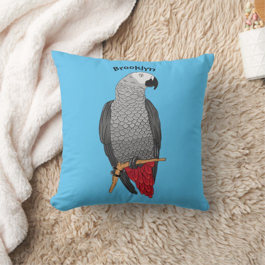 アフリカの灰色のオウムの漫画イラストレーション クッション (ブランケット)