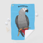 アフリカの灰色のオウムの漫画イラストレーション ゴルフタオル (インサイチュ)