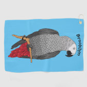 アフリカの灰色のオウムの漫画イラストレーション ゴルフタオル (横)