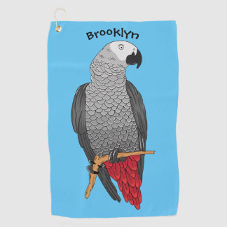 アフリカの灰色のオウムの漫画イラストレーション ゴルフタオル