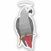 アフリカの灰色のオウムの漫画イラストレーション シール (正面)