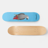 アフリカの灰色のオウムの漫画イラストレーション スケートボード (横)