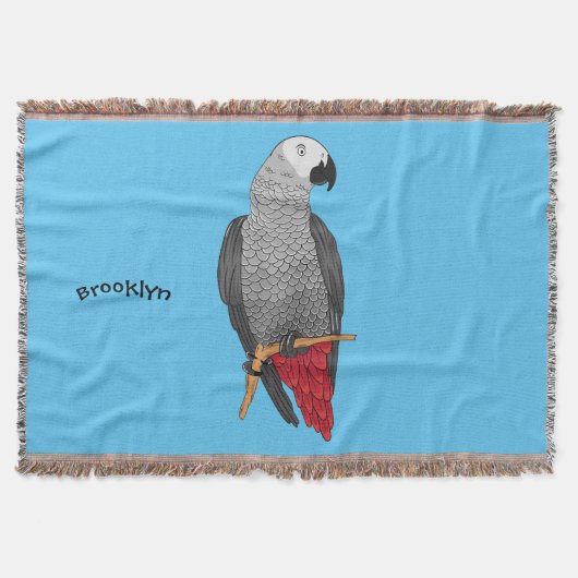 アフリカの灰色のオウムの漫画イラストレーション スローブランケット (正面)