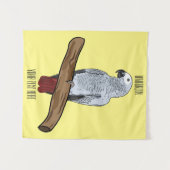 アフリカの灰色のオウムの漫画イラストレーション タペストリー (正面(横))