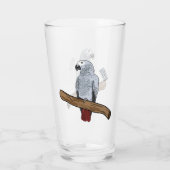 アフリカの灰色のオウムの漫画イラストレーション タンブラーグラス (裏面)