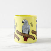 アフリカの灰色のオウムの漫画イラストレーション ツートーンマグカップ (中央)