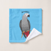 アフリカの灰色のオウムの漫画イラストレーション バスタオルセット (ウォッシュタオル)