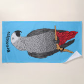 アフリカの灰色のオウムの漫画イラストレーション ビーチタオル (正面)