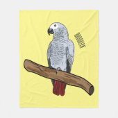 アフリカの灰色のオウムの漫画イラストレーション フリースブランケット (正面)