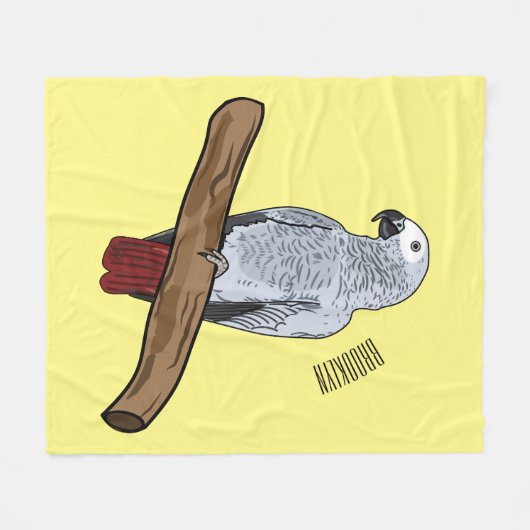 アフリカの灰色のオウムの漫画イラストレーション フリースブランケット (正面(横))