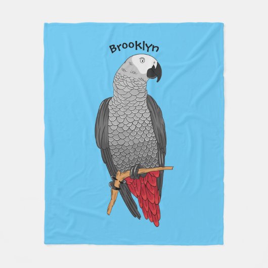 アフリカの灰色のオウムの漫画イラストレーション フリースブランケット (正面)