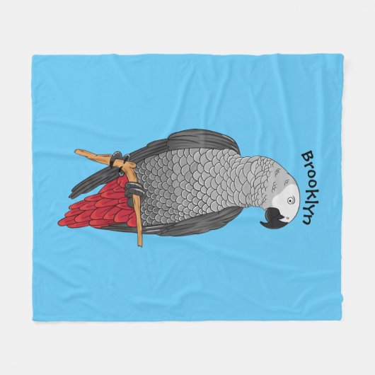 アフリカの灰色のオウムの漫画イラストレーション フリースブランケット (正面(横))