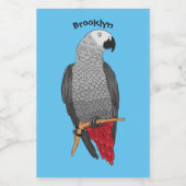 アフリカの灰色のオウムの漫画イラストレーション フードラベル (シングルラベル)