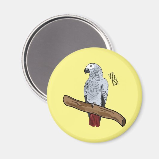 アフリカの灰色のオウムの漫画イラストレーション マグネット (正面/裏面)