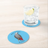 アフリカの灰色のオウムの漫画イラストレーション ラウンドペーパーコースター (インサイチュ)