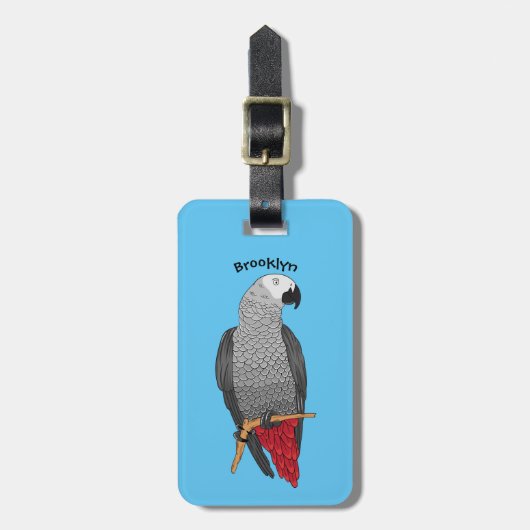アフリカの灰色のオウムの漫画イラストレーション ラゲッジタグ (正面縦)