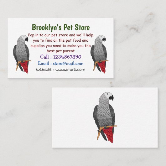 アフリカの灰色のオウムの漫画イラストレーション 名刺 (正面/裏面)
