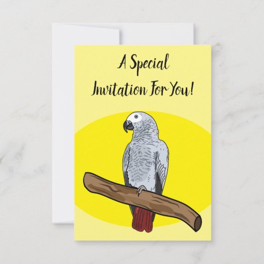 アフリカの灰色のオウムの漫画イラストレーション 招待状 (裏面)