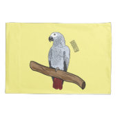 アフリカの灰色のオウムの漫画イラストレーション 枕カバー (裏面)