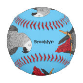 アフリカの灰色のオウムの漫画イラストレーション 野球ボール (正面)