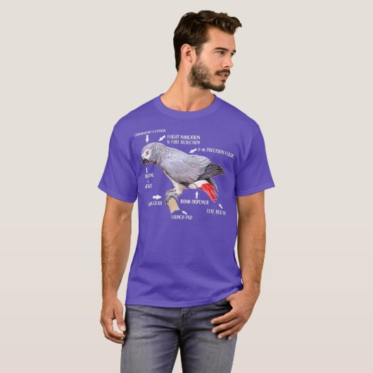 アフリカの灰色のオウムの鳥の解剖学おもしろい Tシャツ (正面フル)