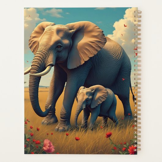 アフリカの熱帯雨林の中のママとベビーゾウ プランナー手帳 (裏面)