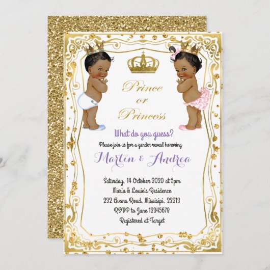 アフリカの王子様またはプリンセスの性別の明らかさ 招待状 (正面/裏面)