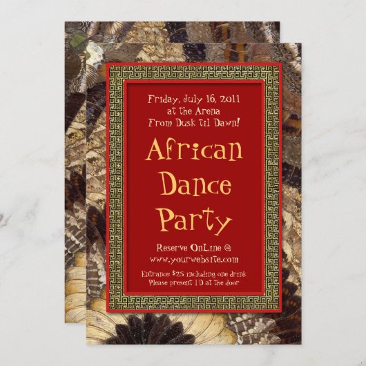 アフリカの種族のビートのダンスパーティーの蝶翼 招待状 (正面/裏面)