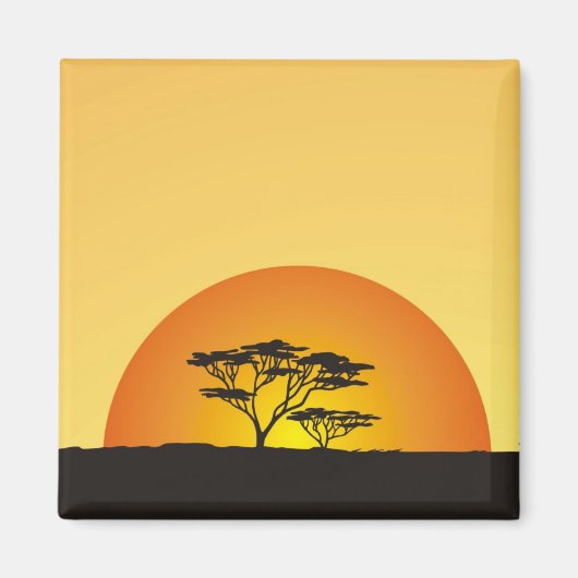 アフリカの空の下：アフリカの夕日 マグネット (正面)